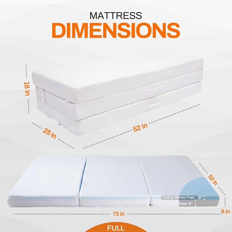 Cheer Collection Tri-fold 6" Folding Mattress with 2" Gel Infused Memory Foam - Full