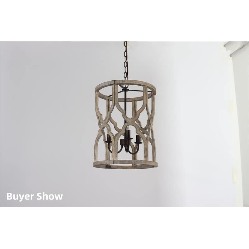 Modern Farmhouse 3-Light Wood Chandelier Lantern Pendant for Kitchen Island Foyer