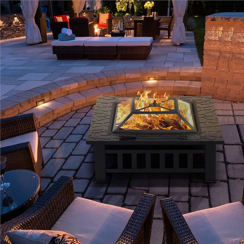 Yaheetech 32'' Metal Patio Garden Square Stove Fire Pit With cover