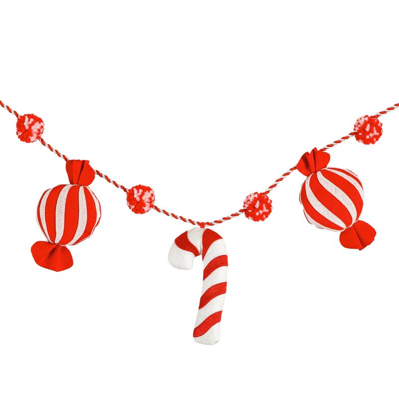 42" Fabric Candy Cane and Peppermint Garland - Multi-color