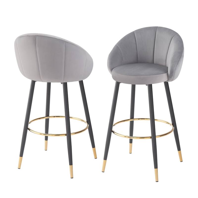 Roomfitters High Back Velvet Bar Stools with Gold Metal Legs, Modern Luxury, Gray Set of 2