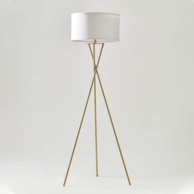 Brightech Jaxon 60 in. Antique Brass Mid-Century Modern LED Super Bright Floor Lamp with White Fabric Drum Shade