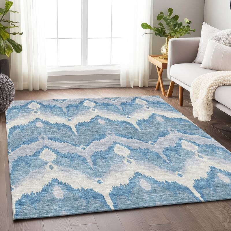 Premium Washable Super Soft Modern Ikat Mayfield Rug - Denim - 9' x 12' - Rectangle
