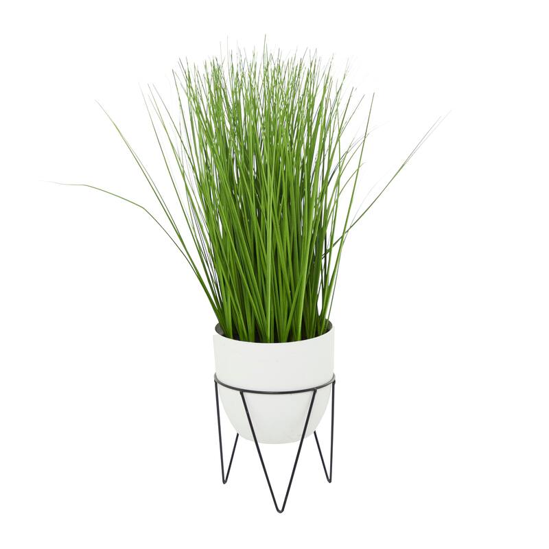 Black or White Green Faux Foliage Tall Wheatgrass Artificial Plant with Realistic Leaves and Metal Stand and Round Pot