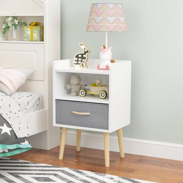 slide 2 of 40, 2-Tier Kids Nightstand With Fabric Drawer White
