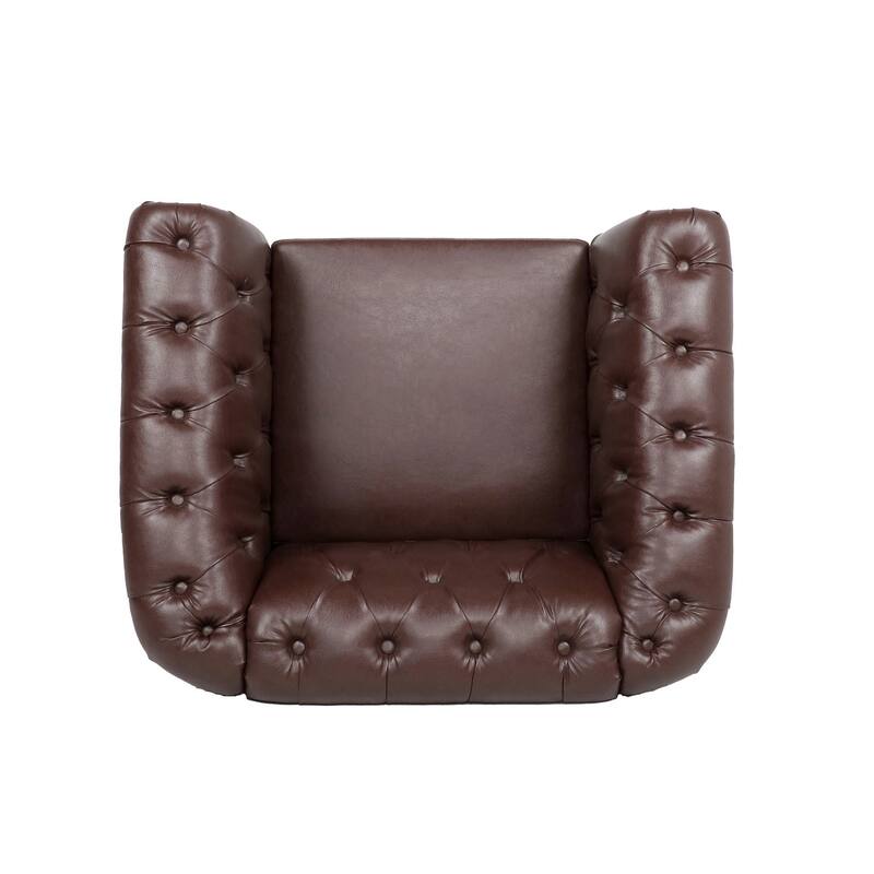 Faux Leather Single Sofa Chair Accent Chair, Mid-Century Modern Living Room Armchairs with with Rolled Arms & Nailhead Trim