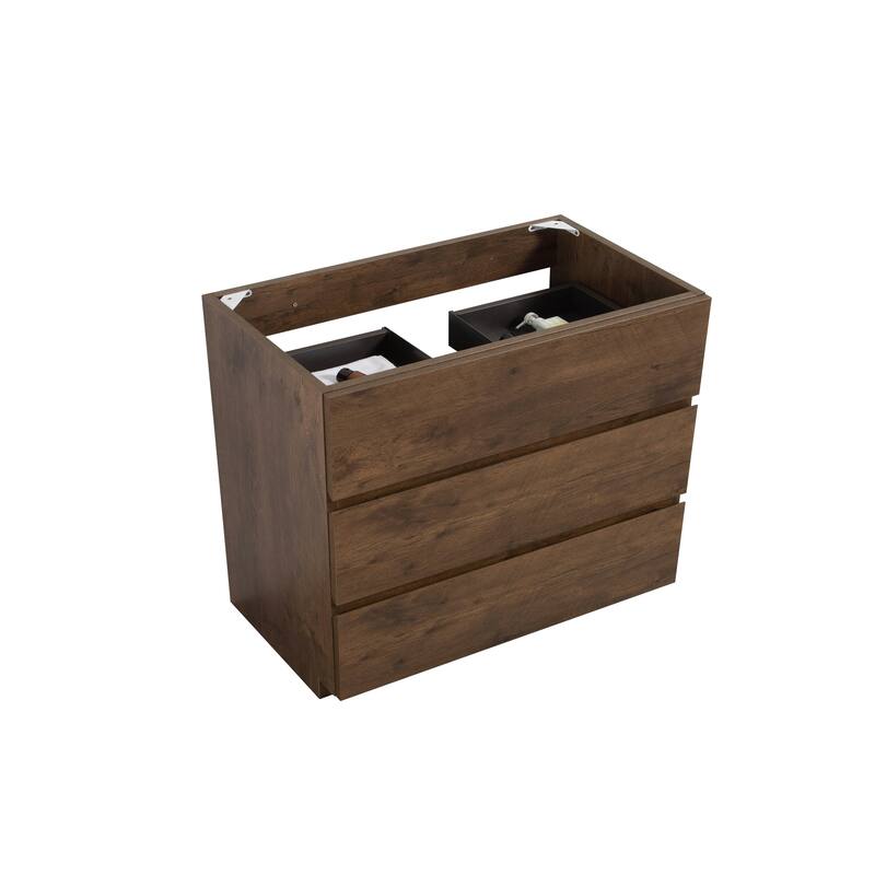 GDFStudio - Alice Gray Freestanding Bathroom Cabinet with Three Soft-Close Drawers, Pre-Assembled, No Basin