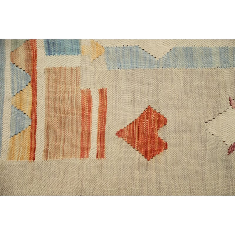 Hand Woven Oriental 100% Wool Carpet Southwestern Tribal Beige & Ivories Kilim Area Rug - 9' 1'' X 5' 8''