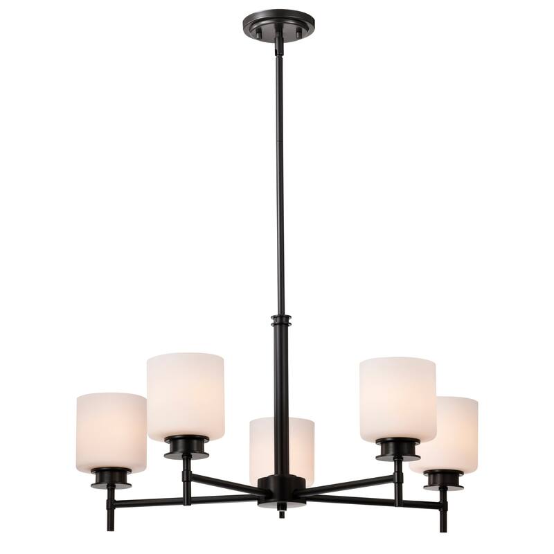 Warren 28 Inch 5 Light Chandelier Gun Metal with Satin White Glass - Gun Metal