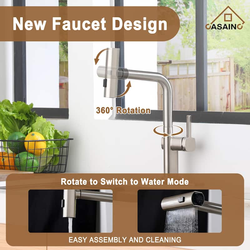 Single Handle Pull Down Sprayer Kitchen Faucet with Motion Sense Wave, Power Boost
