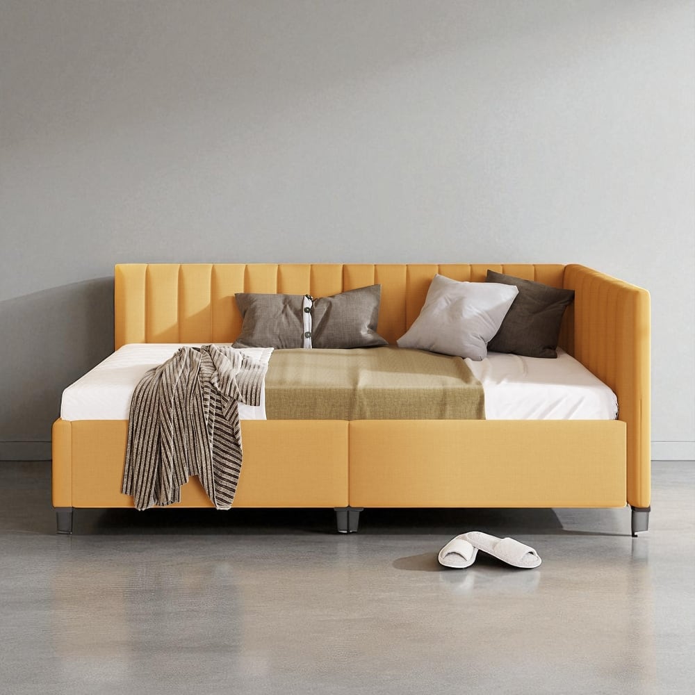 Twin Size Upholstered Daybed with 2 Storage Drawers, Linen Fabric Sofa Bed Frame, No Box Spring Needed