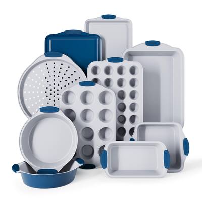 Nonstick Stackable Bakeware Set - Durable, Easy Release Baking Set, Navy, 10 Pcs