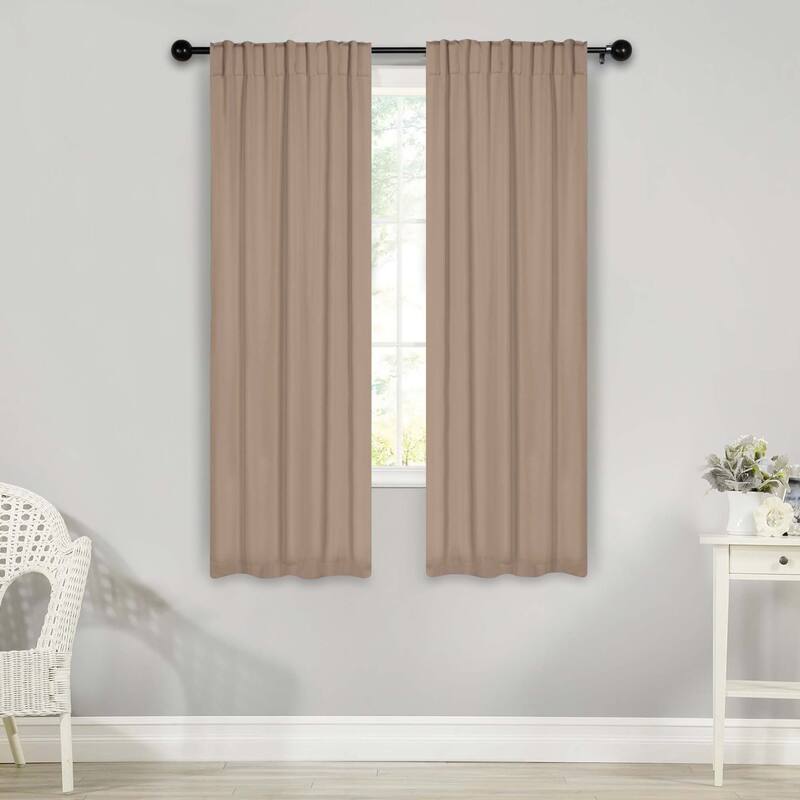 Superior Solid Machine Washable Room Darkening Curtains with Back Tabs, Set of 2
