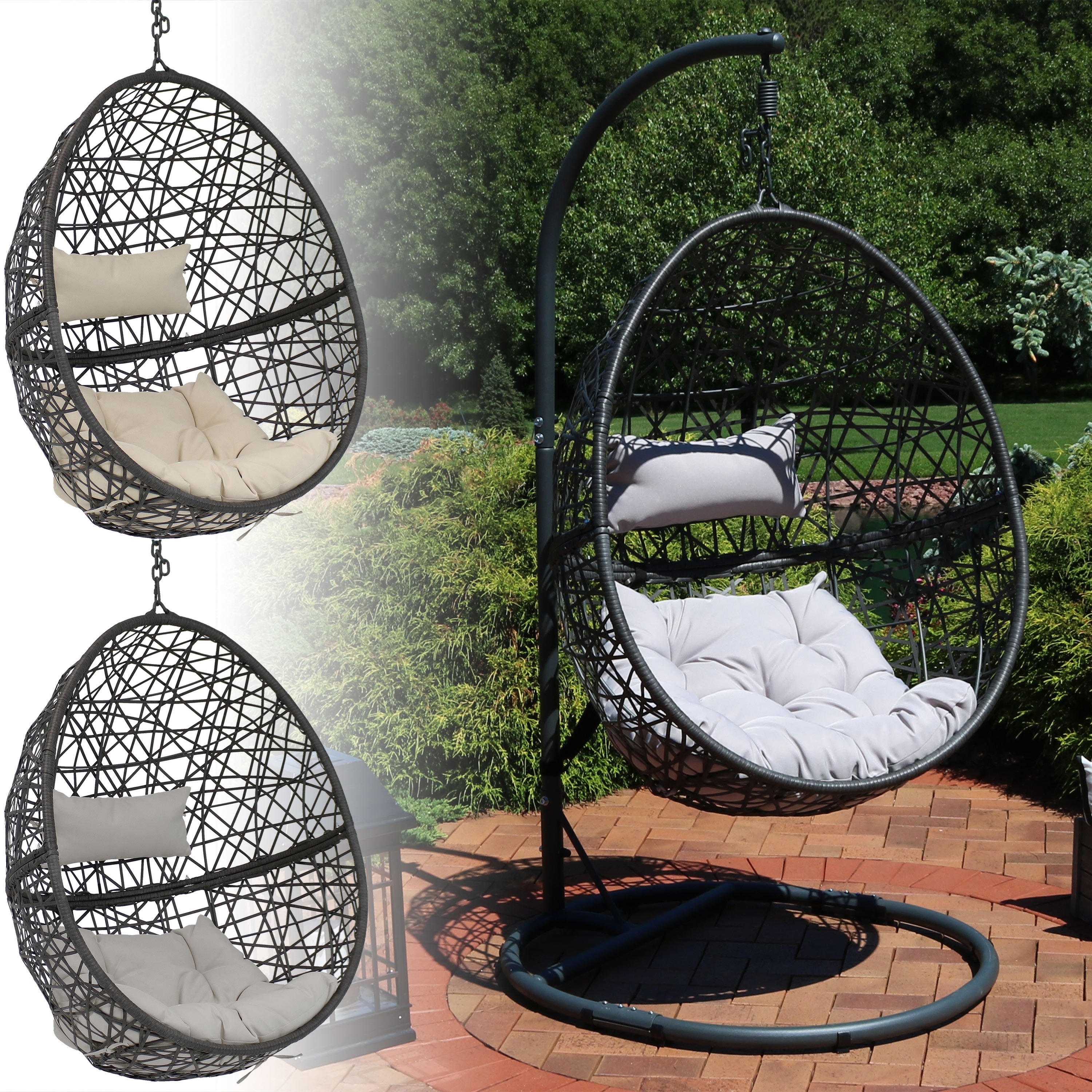 sunnydaze caroline hanging egg chair with stand  resin wicker  multiple  colors