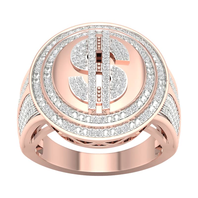 IGI Certified 1/3ct TDW Diamond Halo Ring in 10k Gold for Men - 11 - Rose