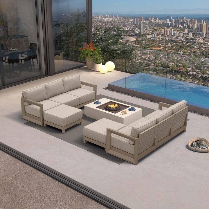 PURPLE LEAF Caesar Khaki Sofas Sectionals 4-18 Piece with 9.6" Thick Cushion for Yard Porch Deck Outdoor Patio Conversation Sets - 6 Seats+2 Otoman - L-shaped