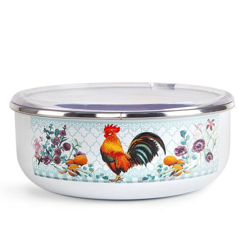 STP Goods Rooster Enamel Storage Bowl with Lid