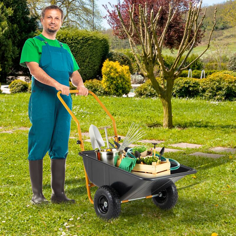 Gymax Dual-Wheel Wheelbarrow w/ Pneumatic Tires 330 LBS Load Capacity