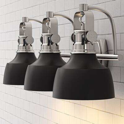 Black 3-Light Bathroom Vanity Light Fixture with Metal Shade, Classic Wall Mount Lamp Over the Mirror