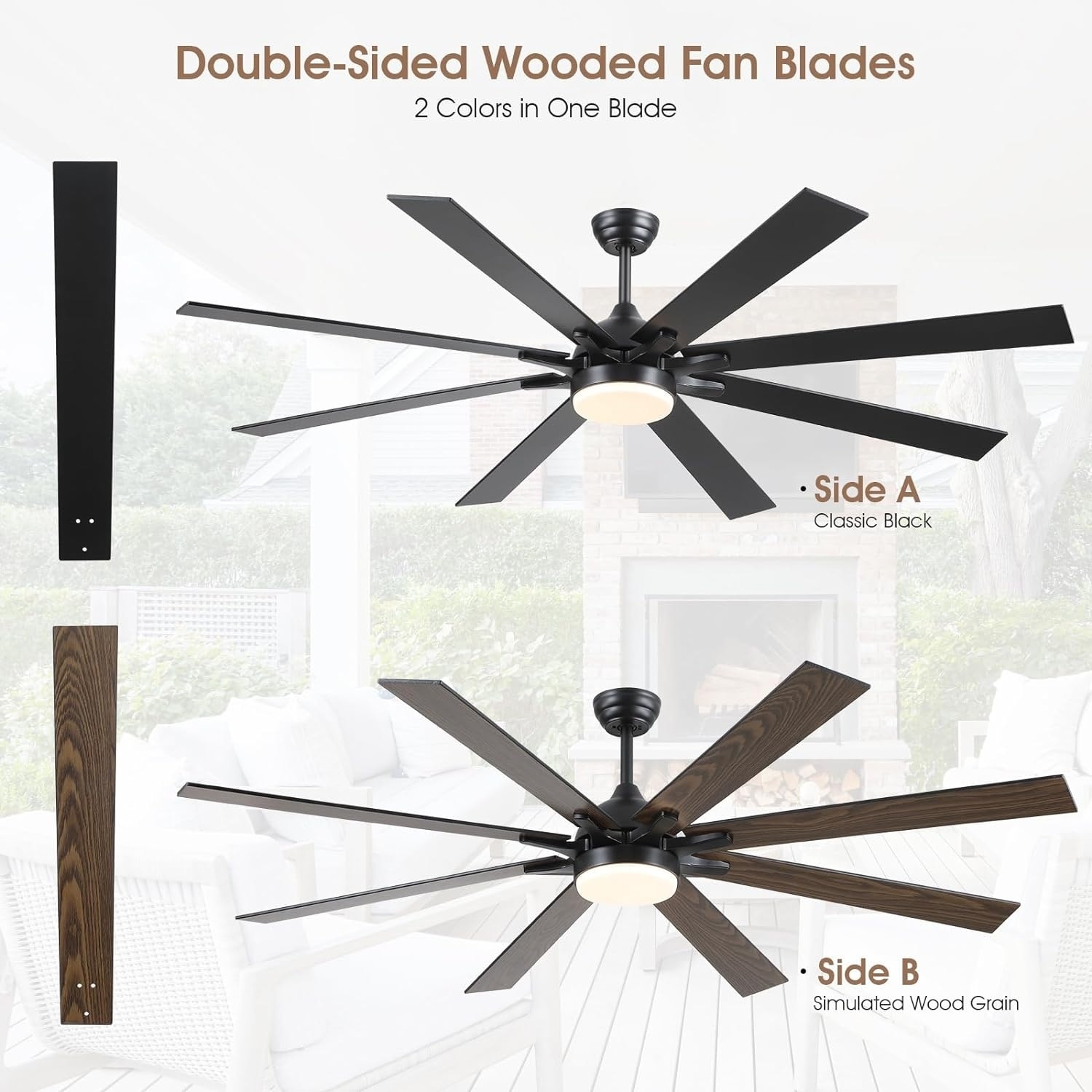 Kviflon 72 Inches 8 Blades Ceiling Fan with Light for indoor or