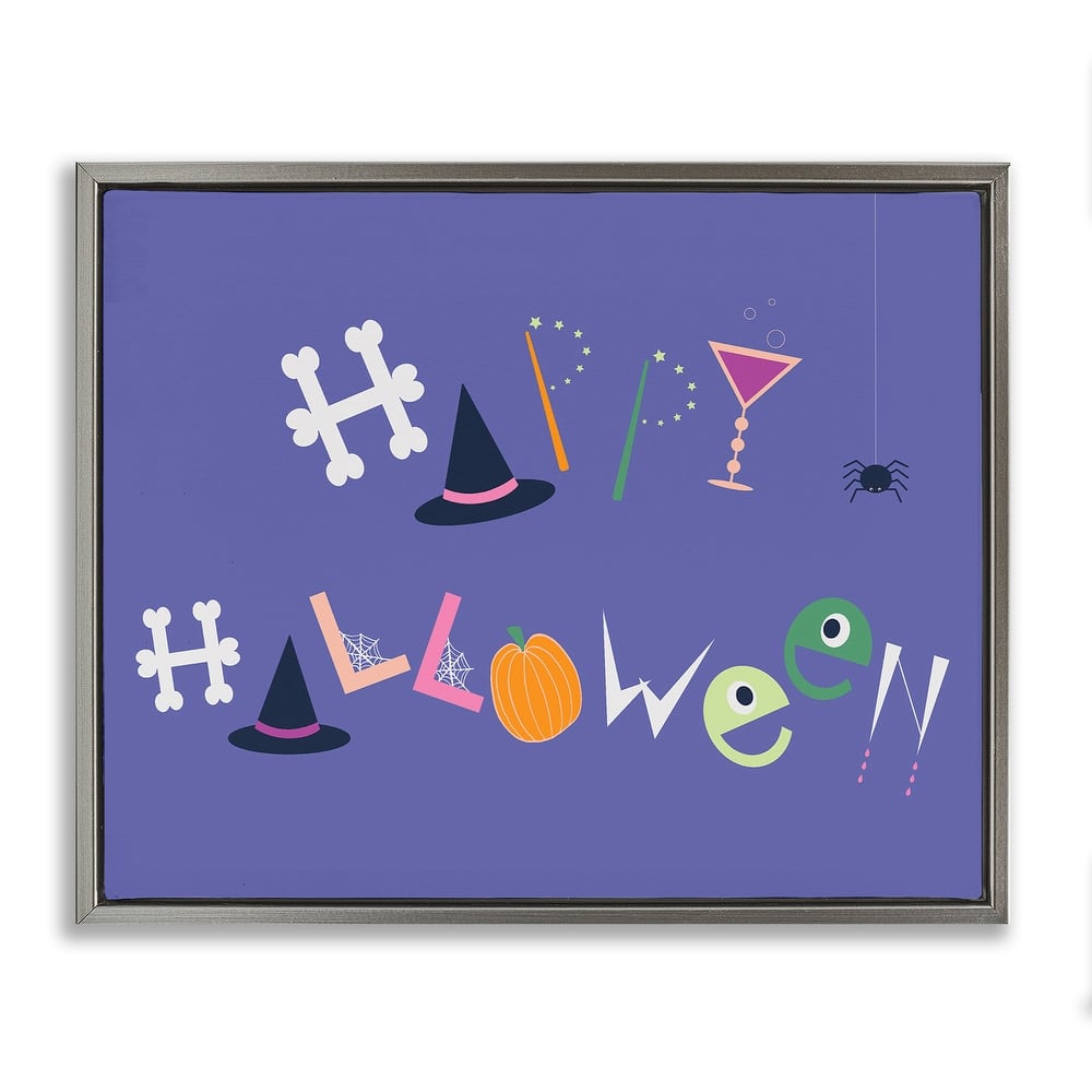 Stupell Eclectic Happy Halloween Framed Floater Canvas Wall Art Design By Sazerelli Designs