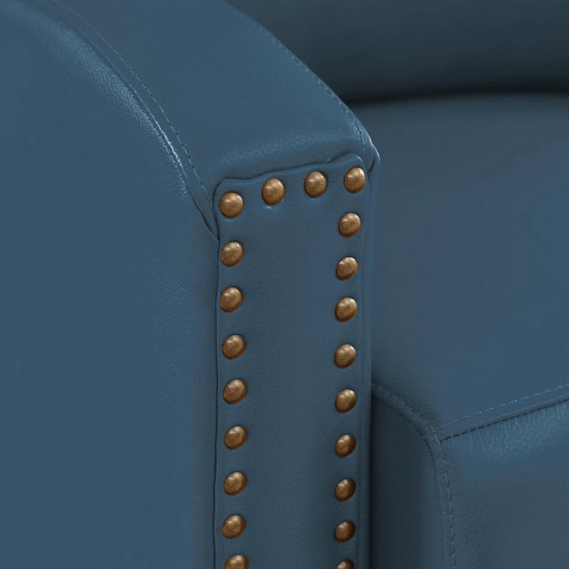 Genuine Leather Pushback Recliner with Multi-Angle Seat Back and Solid Wood Legs