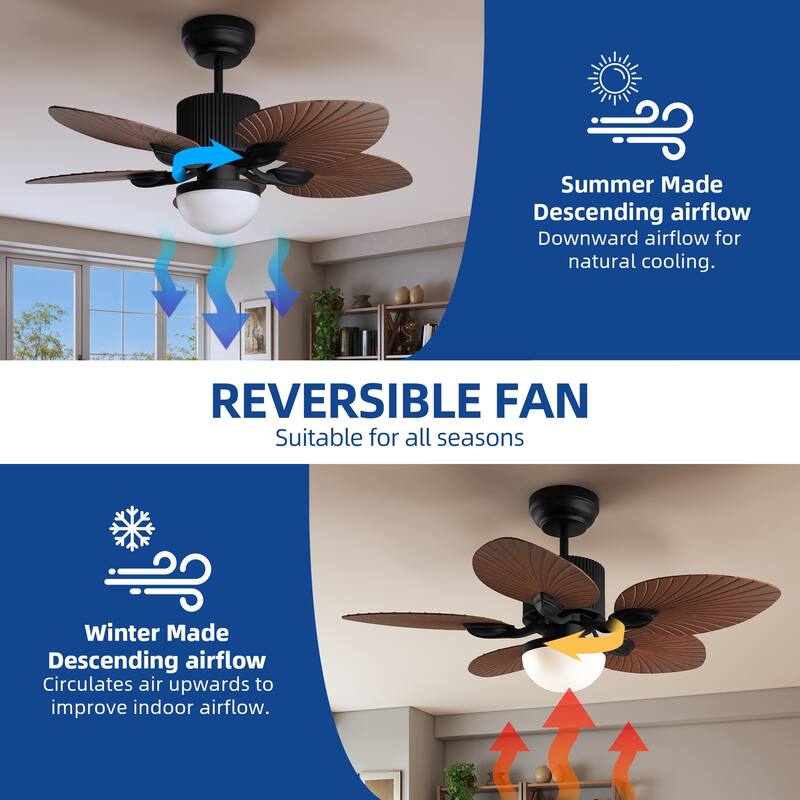 Moasis 44 Inch 5 Blades Tropical Palm Ceiling Fans with Lights and Remote Control