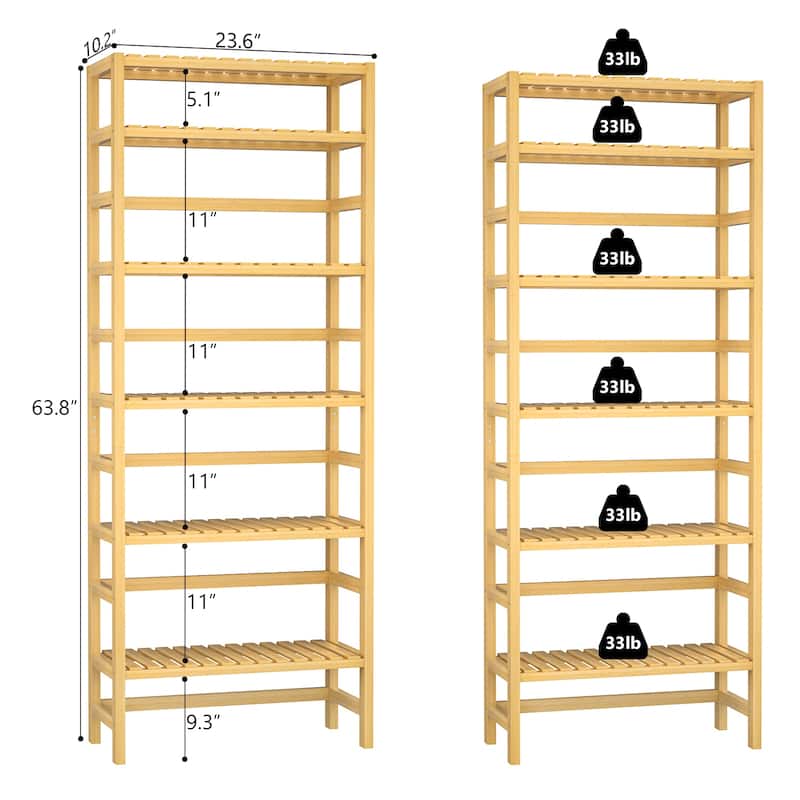 6-Tiers Adjustable Bamboo Storage Shelving Rack,Freestanding Open Display Shelf Organizer Rack