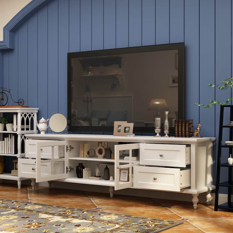 Stylish TV Console in White Roman Column Legs Modern TV Stand Console