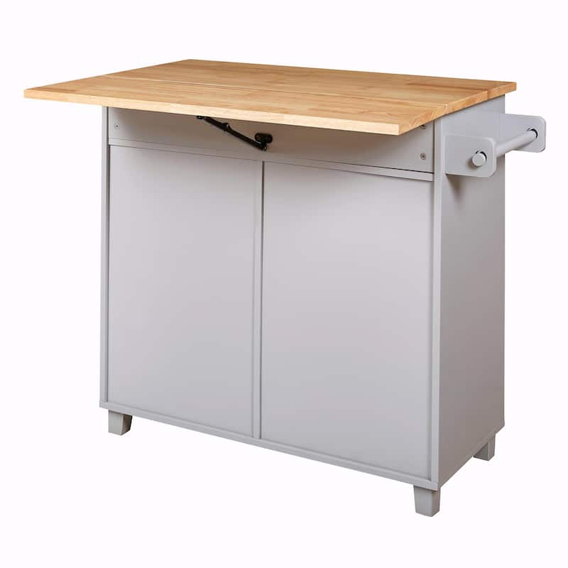 Kitchen Island with Rubber Wood Top, Spacious Drawer, Internal Storage Rack, Wheels