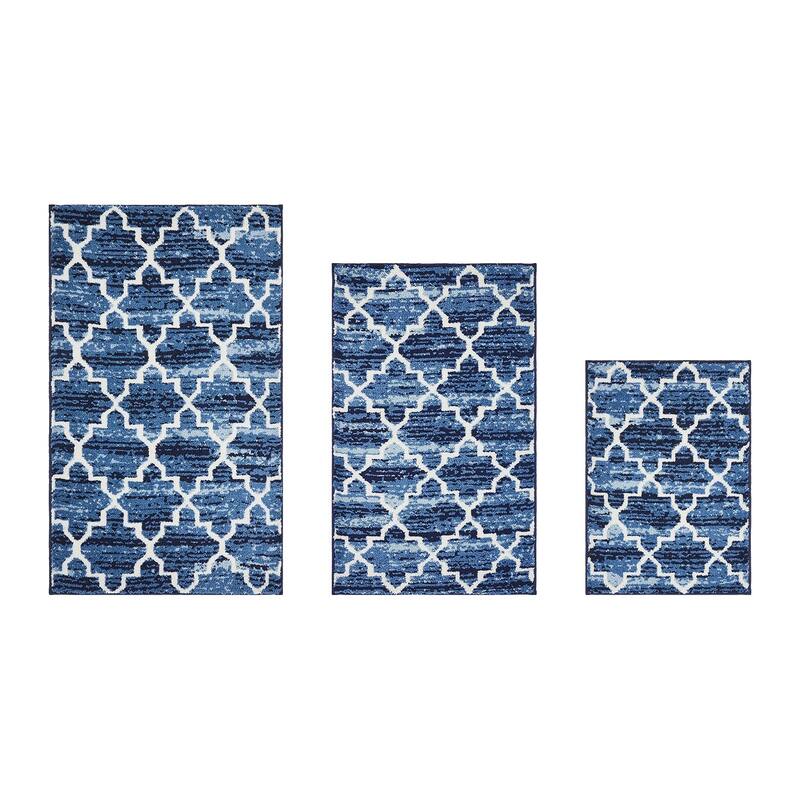 Better Trends Savio Collection 3 Pc Set Bathroom Rug - 100% Micro Polyester with Gel Foam Backing, Machine Washable Bath Mat