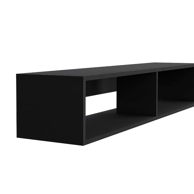 Wall-Mounted 59" Floating TV Stand, Cable Management, 2 Media Compartments, Modern Floating Shelf for Living Room