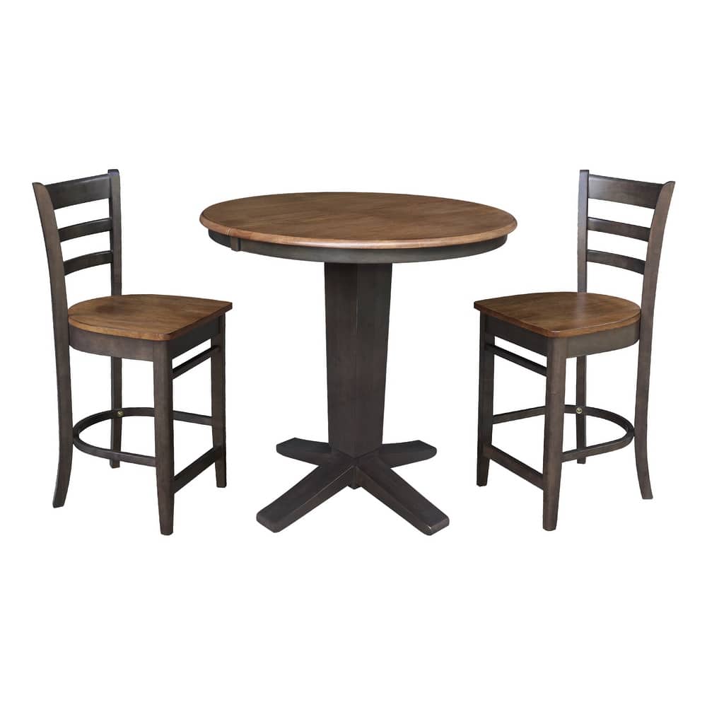 36 in Round Counter Height Extension Dining Table with 12 in Leaf and Stools