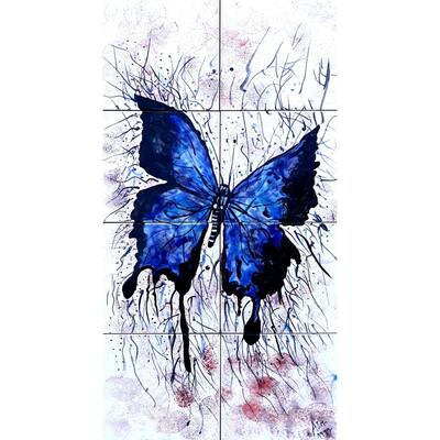 12in x 24in Butterfly 8pc Mosaic Tile Ceramic Wall Mural