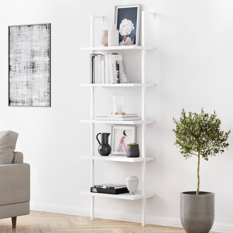 Nathan James Theo 5-Shelf Ladder Bookcase Wood with Metal Frame