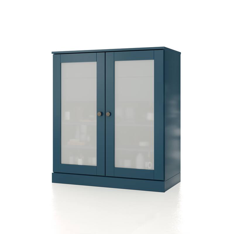 Palace Imports 100% Solid Wood 32" Bathroom Cabinet with Frosted Glass Doors, 2-Drawers and Adjustable Shelves