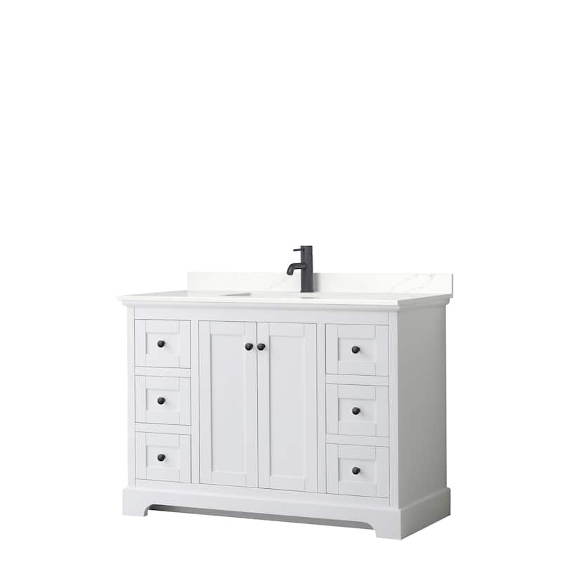 Avery 48-inch Single Vanity, Quartz Top - White, Black Trim, Giotto Quartz Top