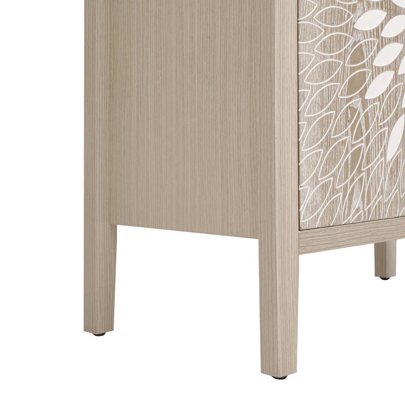 GDFStudio - Oakcraft Traditional Wooden Accent Storage Cabinet with 2 Carved Doors