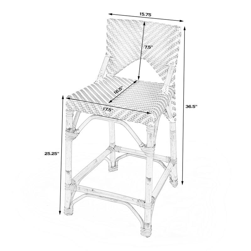 Creanly 25.25"H Seat Rattan Counter Stool with Back