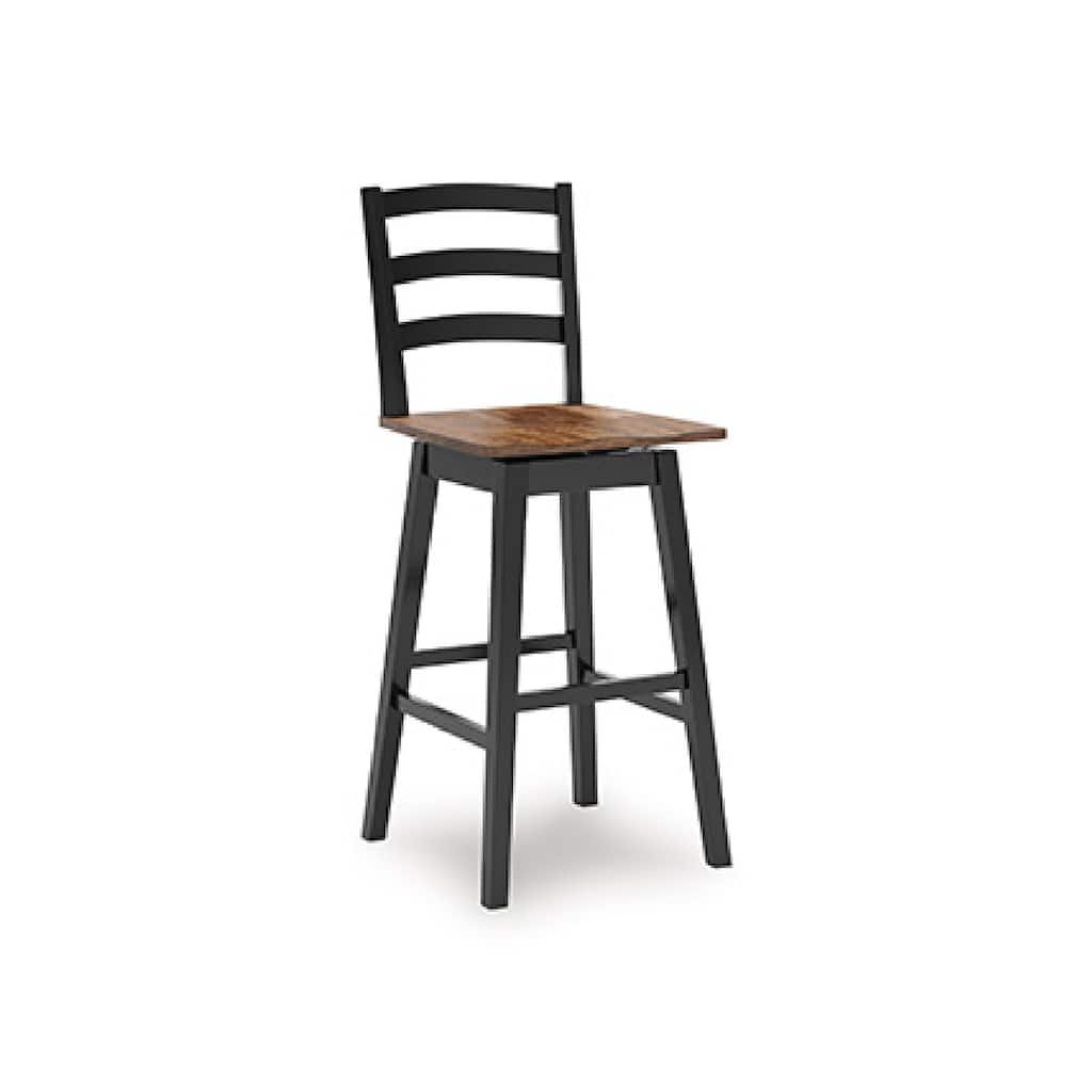 Fleur Swivel Barstool Chair Set of 2, Butcher Block Seat, Black Frame
