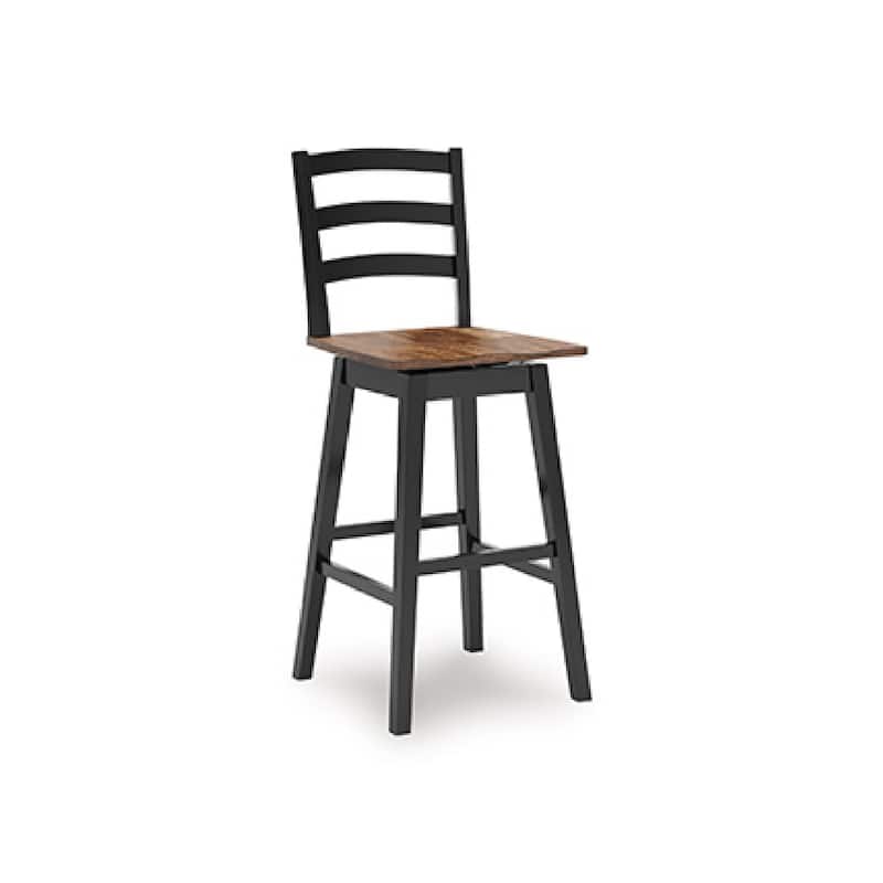 Fleur Swivel Barstool Chair Set of 2, Butcher Block Seat, Black Frame