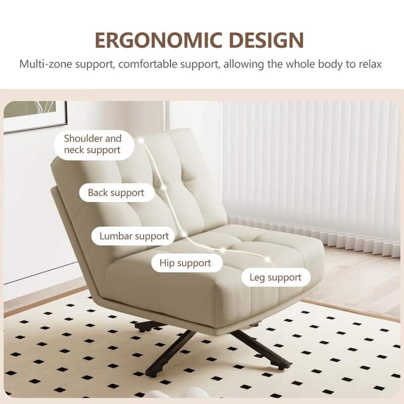 Leather 360-Degree Rotating Single Chair with Eco-Leather Upholstery - 27.55"Wx27.55"Dx34.64"H