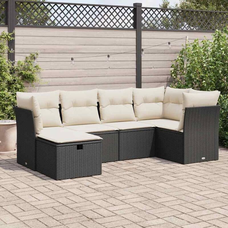 vidaXL Garden Sofa Set Beige/Black/Brown/Grey - Black and cream with storage Large
