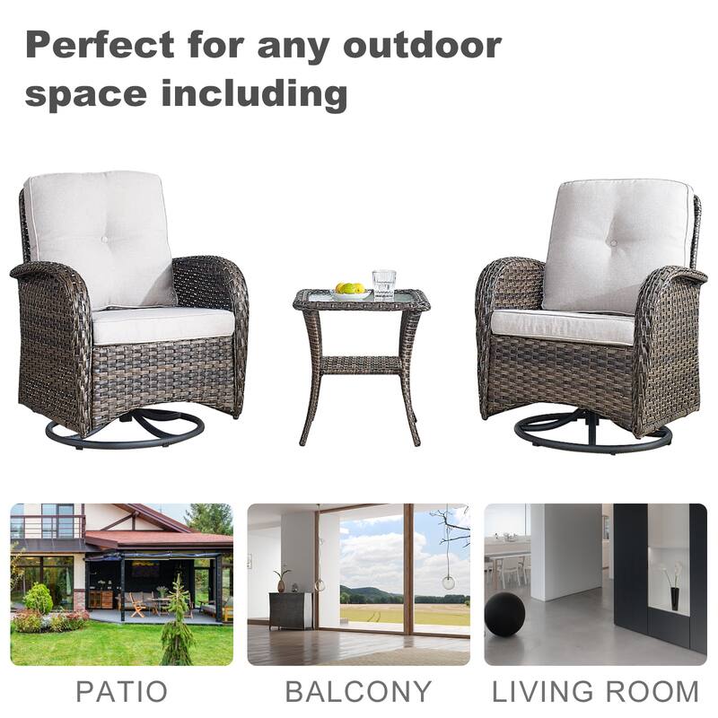 Gymojoy Outdoor 3-piece Rattan Wicker Rocking Swivel Chair Set