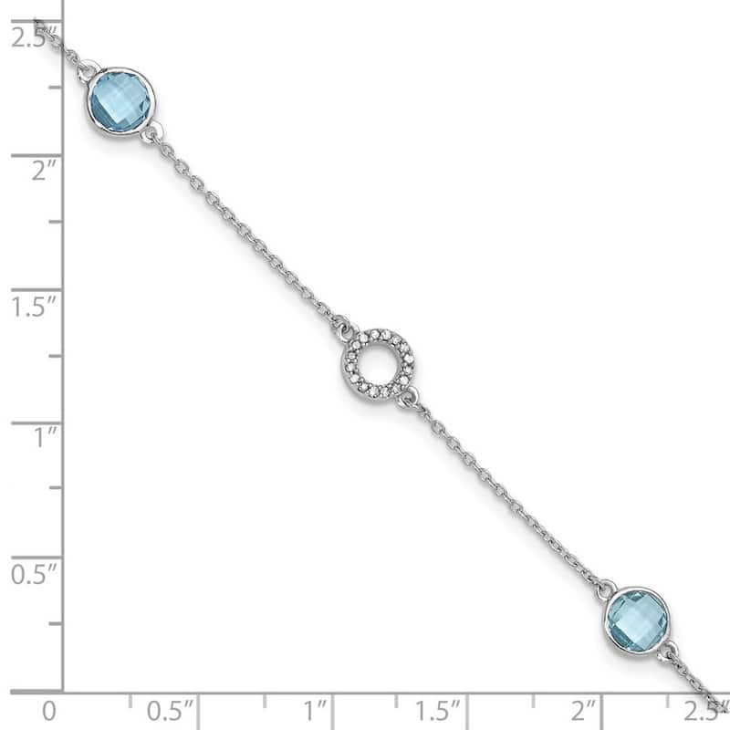 Curata 925 Sterling Silver Spring Ring White Ice Blue Topaz and .05 Ct Diamond Bracelet 7.25 Inch