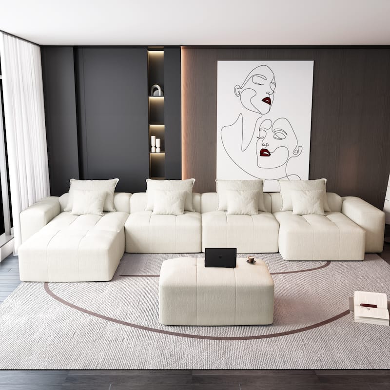 Modern Oversized Modular Sectional Sofa,with 8 Pillows,8 PCS DIY Combination Tufted Sofa