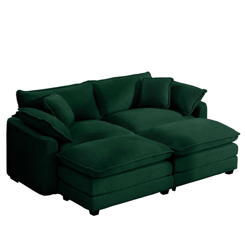 Corduroy Cloud Upholstered Modular Sleeper Sofa with 2 Removable Ottoman and 4 Pillows