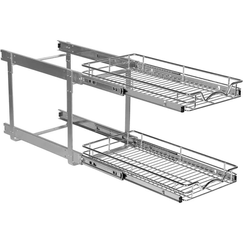 Hold N’ Storage Pull Out Cabinet Organizer 2 Tier – Heavy Duty Metal with Lifetime Limited Warranty - Anti Rust Chrome Finish
