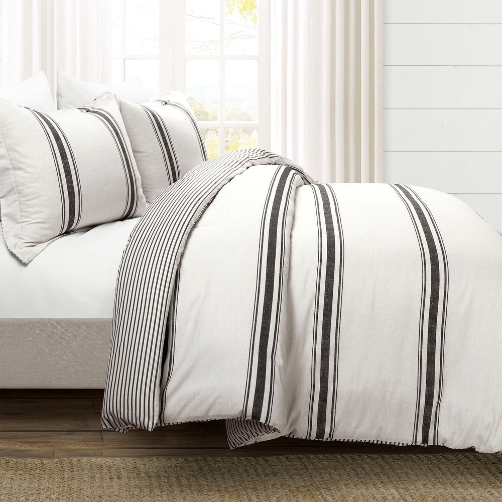 Lush Decor Farmhouse Stripe 3 Piece Duvet Cover Set