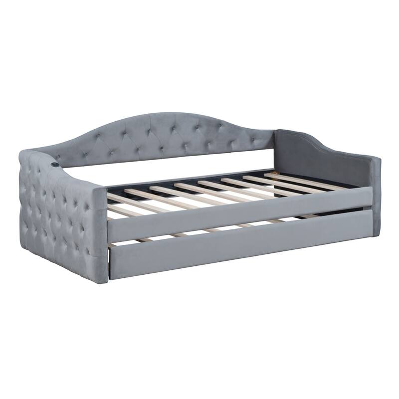 Tufted Upholstered Sofa Bed with Tray